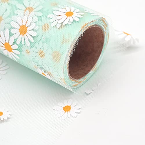 IONTACH Daisy Tulle Rolls 6 Inch by 10 Yards (30FT) Fabric Spool Tulle Ribbon for DIY Tutu Skirt Sewing Bow Wedding Decorations Craft Supplies (Aqua)