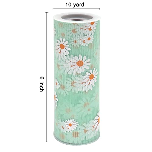 IONTACH Daisy Tulle Rolls 6 Inch by 10 Yards (30FT) Fabric Spool Tulle Ribbon for DIY Tutu Skirt Sewing Bow Wedding Decorations Craft Supplies (Aqua)