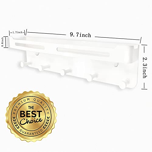 NC Key Holder for Wall Hooks and Rack Decorative Mail Hanging Hanger Hook Ring Organizer with Shelf ,5 Key Hooks Stainless Steel White