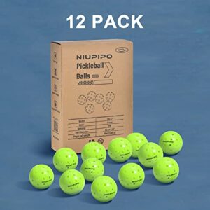 niupipo Pickleball Balls, Outdoor Pickleball Balls, USAPA Approved 40 Holes Pickle Balls for Tournament Play, Pickleball Balls, High Elasticity & Durable, Green, 12 Pickleball Balls Pack