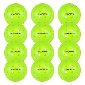 niupipo Pickleball Balls, Outdoor Pickleball Balls, USAPA Approved 40 Holes Pickle Balls for Tournament Play, Pickleball Balls, High Elasticity & Durable, Green, 12 Pickleball Balls Pack