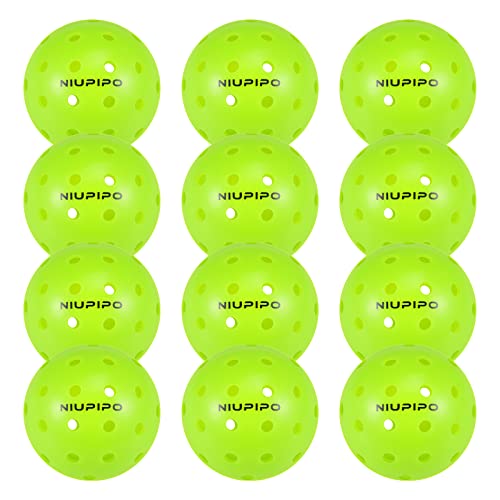 niupipo Pickleball Balls, Outdoor Pickleball Balls, USAPA Approved 40 Holes Pickle Balls for Tournament Play, Pickleball Balls, High Elasticity & Durable, Green, 12 Pickleball Balls Pack