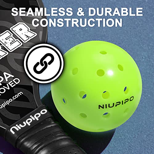 niupipo Pickleball Balls, Outdoor Pickleball Balls, USAPA Approved 40 Holes Pickle Balls for Tournament Play, Pickleball Balls, High Elasticity & Durable, Green, 12 Pickleball Balls Pack