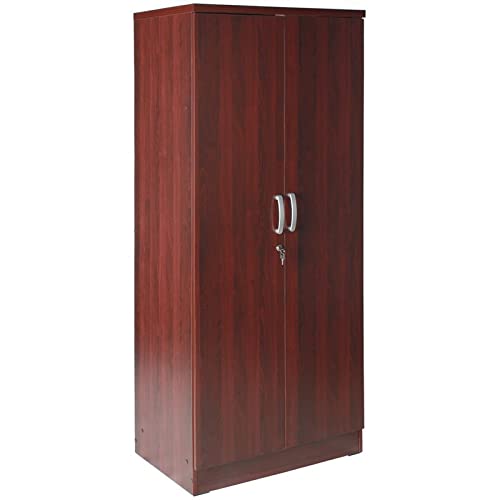 Pemberly Row Modern Wood Two Door Armoire Wardrobe Cabinet in Mahogany