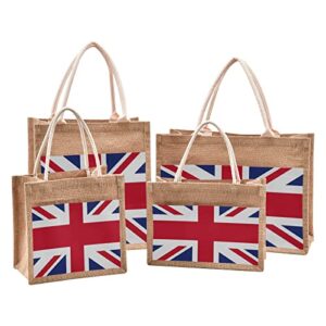 alaza union jack british flag fashion jute tote bags women grocery shopping bags with handles for outdoor travel 14.2 x 12.6 x 7.1 inches