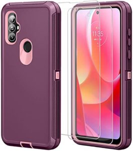 qinmay moto g power 2022 winered-pink case: 3-in-1 shockproof, dustproof, heavy duty protection with 2 hd screen protectors