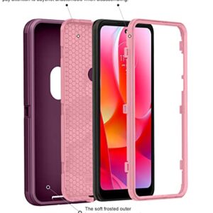 Qinmay Moto G Power 2022 WineRed-Pink Case: 3-in-1 Shockproof, Dustproof, Heavy Duty Protection with 2 HD Screen Protectors