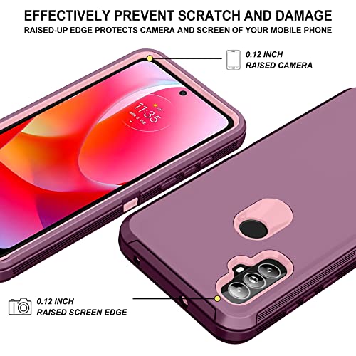 Qinmay Moto G Power 2022 WineRed-Pink Case: 3-in-1 Shockproof, Dustproof, Heavy Duty Protection with 2 HD Screen Protectors