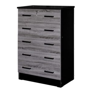 pemberly row modern 5 drawer wooden bedroom dresser with lock in ebony