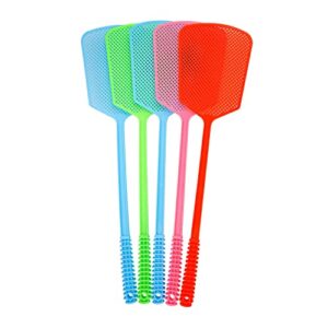 fly swatter,5 pack plastic heavy duty manual fly killer, long handle flyswatter, large bug swatters that work for indoor and outdoor