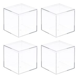 meccanixity clear acrylic plastic storage box square cube display case with lid, 7.1x7.1x7.1cm container box for small item, pack of 4