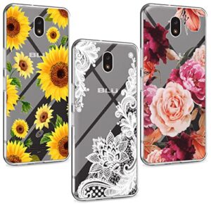 yjrop (3-pack) for blu view 2 case, for blu view 2 b130dl case, soft clear tpu [scratch-resistant] drop silicone bumper protection shockproof phone case cover for blu view 2 b130dl,flower