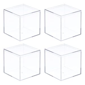 meccanixity clear acrylic plastic storage box square cube display case with lid, 5.1x5.1x5.1cm container box for small item, pack of 4