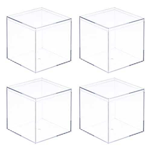 MECCANIXITY Clear Acrylic Plastic Storage Box Square Cube Display Case with Lid, 5.1x5.1x5.1cm Container Box for Small Item, Pack of 4