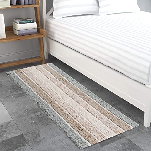 THE BEER VALLEY Alpine Stripe Bath Rug Runner 24x60 Inches Grey Beige - Soft & Absorbent Anti-Slip Long Bathroom Mat - Cotton Rug for Kitchen, Hallway, Bedroom