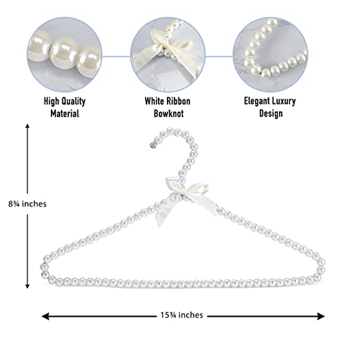 Pearl Hangers Strong Metal Heavy Duty Pack of 5 Elegant Clothes Hangers Beaded White Flower Ribbon Combination for Adults Men Women Kids Children