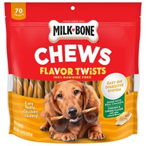milk-bone easy peasy chicken cheesy flavor twists, rawhide free dog chews, bag of 70