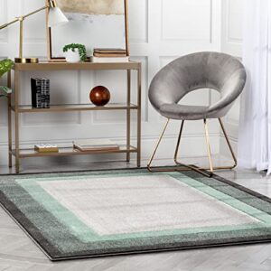 Well Woven Arian Green Solid Border Geometric Modern Area Rug 5x7 (5'3" x 7'3")