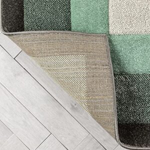 Well Woven Arian Green Solid Border Geometric Modern Area Rug 5x7 (5'3" x 7'3")