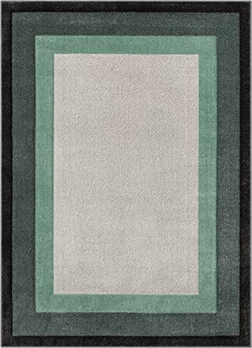 Well Woven Arian Green Solid Border Geometric Modern Area Rug 5x7 (5'3" x 7'3")