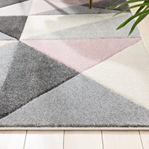 Well Woven Nia Blush & Grey Abstract Triangle Boxes Modern Area Rug 3x5 (3'11" x 5'3")