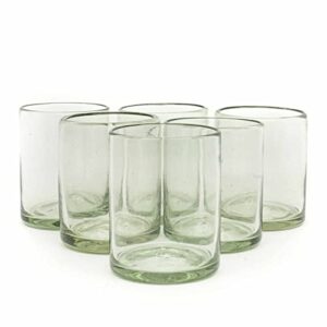 EMPORION Set of 6 Hand-Blown Clear Tumbler (10 oz) Glasses from Mexico - Rustic & Handcrafted Recycled Bubble Glass Drinking Glassware