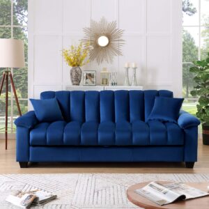 Legend Vansen 83" Convertible Modern Velvet Storage Sleeper Sofa Bed in Blue