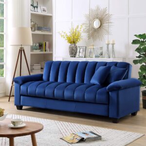 Legend Vansen 83" Convertible Modern Velvet Storage Sleeper Sofa Bed in Blue