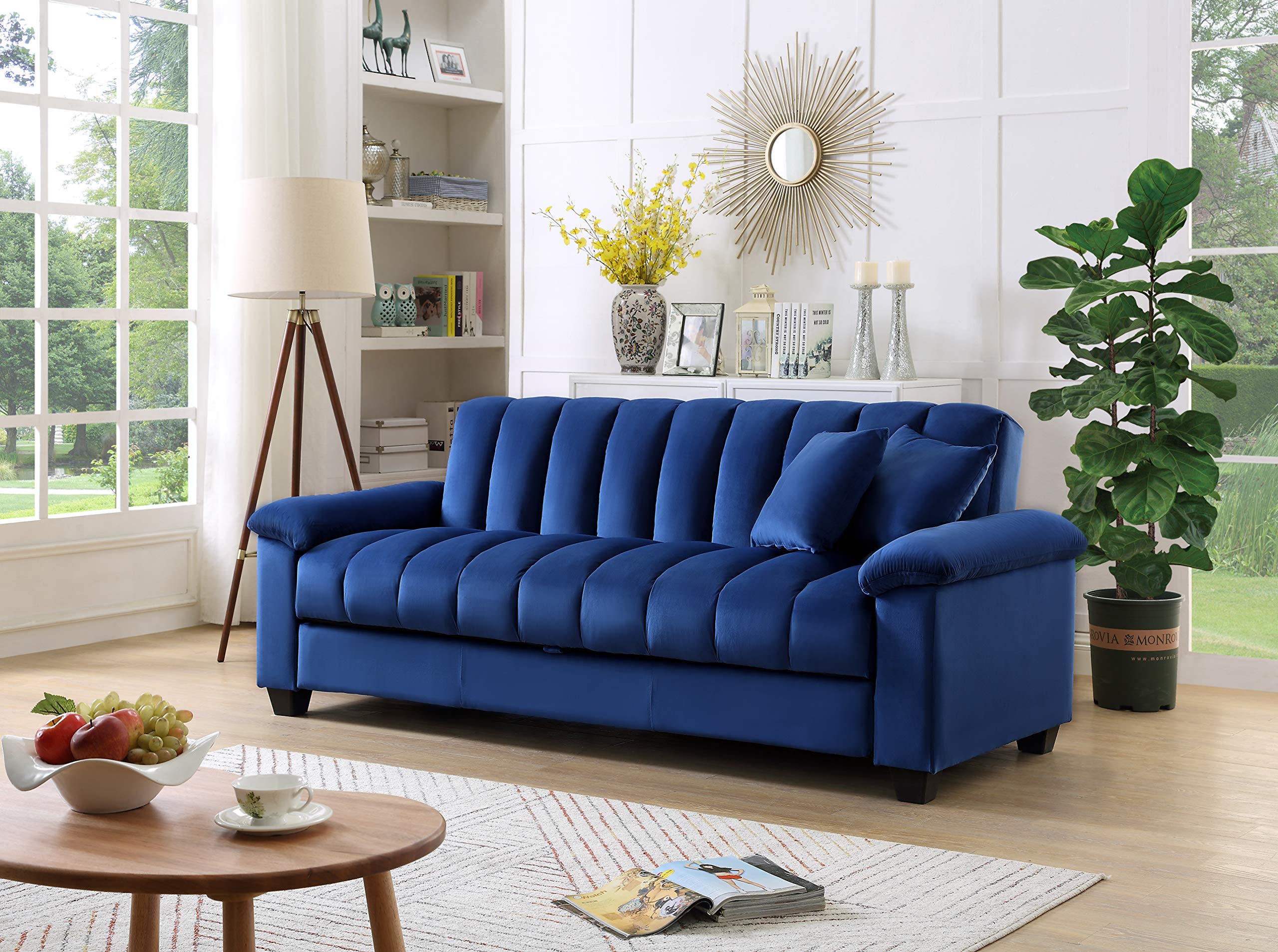 Legend Vansen 83" Convertible Modern Velvet Storage Sleeper Sofa Bed in Blue