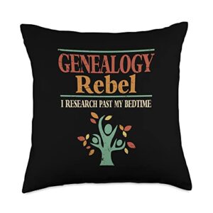 cool family ancestry genealogist shirts and gifts i research past my bedtime | funny genealogy rebel quote throw pillow, 18x18, multicolor