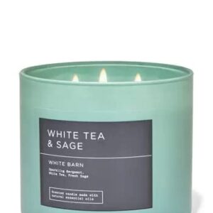 Bath & Body Works, White Barn 3-Wick Candle w/Essential Oils - 14.5 oz - 2022 Spring Scents! (White Tea & Sage)