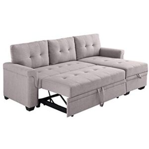 Oadeer Home 86" Reversible Sleeper Sofa with Chaise Storage Sectional, Light Gray