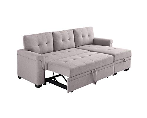 Oadeer Home 86" Reversible Sleeper Sofa with Chaise Storage Sectional, Light Gray