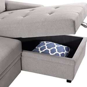 Oadeer Home 86" Reversible Sleeper Sofa with Chaise Storage Sectional, Light Gray