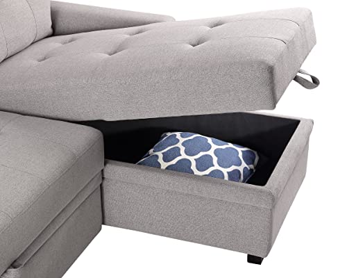 Oadeer Home 86" Reversible Sleeper Sofa with Chaise Storage Sectional, Light Gray