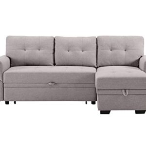 Oadeer Home 86" Reversible Sleeper Sofa with Chaise Storage Sectional, Light Gray