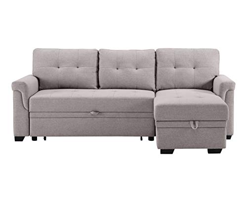 Oadeer Home 86" Reversible Sleeper Sofa with Chaise Storage Sectional, Light Gray