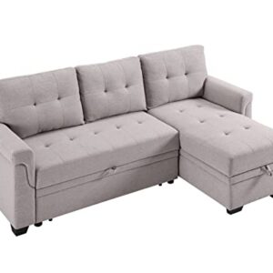 Oadeer Home 86" Reversible Sleeper Sofa with Chaise Storage Sectional, Light Gray