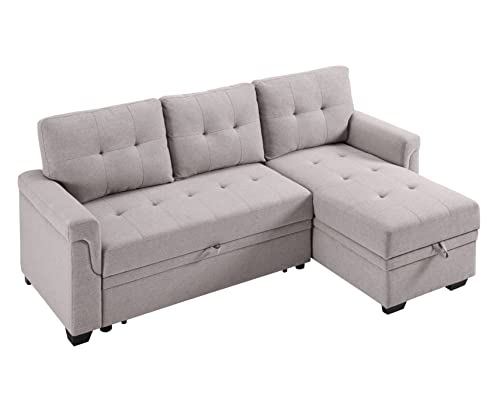 Oadeer Home 86" Reversible Sleeper Sofa with Chaise Storage Sectional, Light Gray