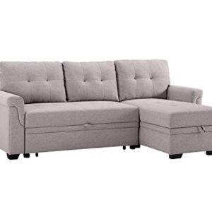 Oadeer Home 86" Reversible Sleeper Sofa with Chaise Storage Sectional, Light Gray