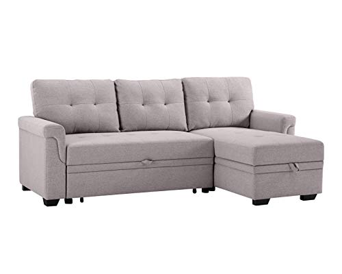 Oadeer Home 86" Reversible Sleeper Sofa with Chaise Storage Sectional, Light Gray