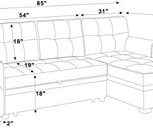 Oadeer Home 86" Reversible Sleeper Sofa with Chaise Storage Sectional, Light Gray