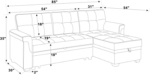 Oadeer Home 86" Reversible Sleeper Sofa with Chaise Storage Sectional, Light Gray