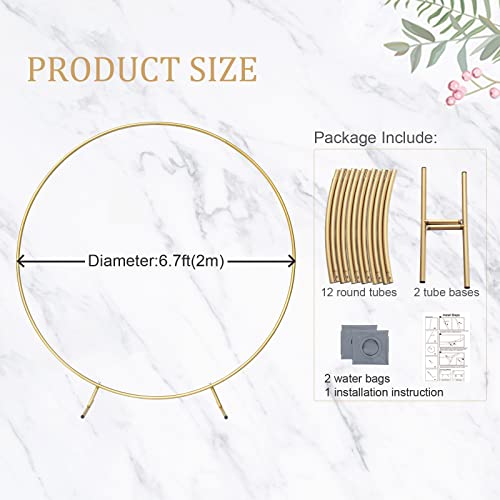 Round Backdrop Stand, 6.7ft Aluminum Balloon Arch Kit, Golden Circle Wedding Arch Frame, for Birthday Party, Graduation, Wedding and Bridal Shower Photo Background Decoration