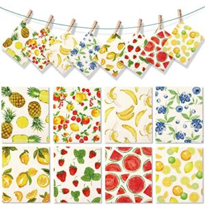 8 pieces swedish kitchen dishcloths mixed fruits swedish reusable absorbent sponge cloths dish towels quick drying washable cleaning dish cloths for kitchen washing dishes, cleaning wipes