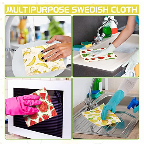 8 Pieces Swedish Kitchen Dishcloths Mixed Fruits Swedish Reusable Absorbent Sponge Cloths Dish Towels Quick Drying Washable Cleaning Dish Cloths for Kitchen Washing Dishes, Cleaning Wipes