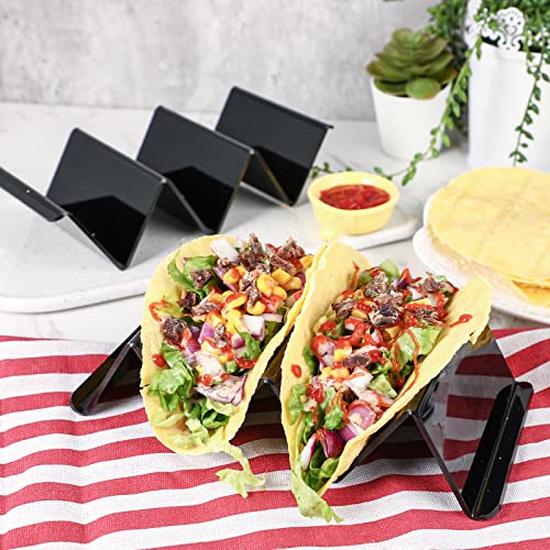 Kamehame Acrylic Taco Holder Set of 4 Black Taco Stand Tray, Modern Lucite Taco Plates for Home Restaurant Dining Kitchen Table Desktop, Each Tortilla Rack Can Hold 2 or 3 Tacos or Snacks, KA21028