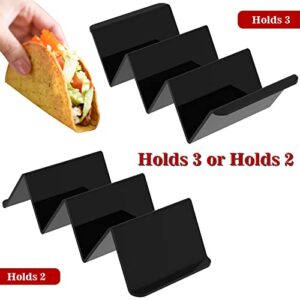 Kamehame Acrylic Taco Holder Set of 4 Black Taco Stand Tray, Modern Lucite Taco Plates for Home Restaurant Dining Kitchen Table Desktop, Each Tortilla Rack Can Hold 2 or 3 Tacos or Snacks, KA21028