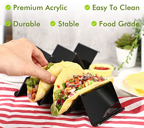 Kamehame Acrylic Taco Holder Set of 4 Black Taco Stand Tray, Modern Lucite Taco Plates for Home Restaurant Dining Kitchen Table Desktop, Each Tortilla Rack Can Hold 2 or 3 Tacos or Snacks, KA21028