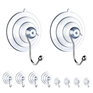 nilehome 10-pack suction cup hooks, three sizes pvc suction cups with transparent removable reusable for kitchen window bathroom and many types of walls doors